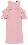 Cold-Shoulder Ruffle Dress in Pink