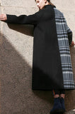 Plaid-Contrast Wool Coat