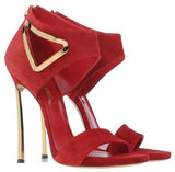 Red Suede Heeled Sandals - DESIGNER INSPIRED FASHIONS
