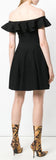 Off-Shoulder Ruffle Flared Knit Dress, Black
