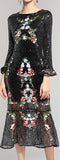 Floral-Embroidered Embellished Midi Dress