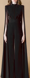 Long-Tulle-Sleeve Jumpsuit, Black