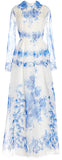 Blue Floral-Print Silk-Blend Gown