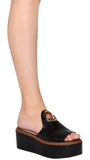 Logo Leather Wedge Sandals - Black or White