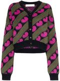 Fluffy Heart Print Wool-Blend Cardigan