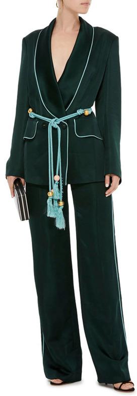 Rope-Belted Blazer-Jacket and Pant Suit - Green or Yellow