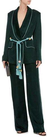 Rope-Belted Blazer-Jacket and Pant Suit - Green or Yellow