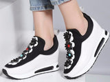 Flower-Appliques Sneakers in Black or White - DESIGNER INSPIRED FASHIONS