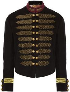 Leaf-Embroidered Military Style Jacket in Black - DESIGNER INSPIRED FASHIONS