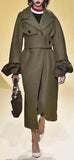 Cashmere Wool Felted Military Green Coat - DESIGNER INSPIRED FASHIONS