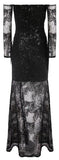 Black Off-Shoulder Sequined Lace Stretch Gown
