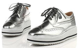 Leather Wedge Platform Oxford Shoes in Black or Silver - DESIGNER INSPIRED FASHIONS