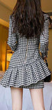Ruffled Houndstooth Pattern Mini Dress