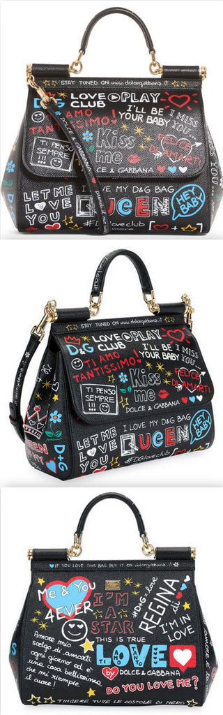 Medium Sicily Graffiti Print Leather Satchel