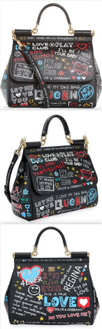 Medium Sicily Graffiti Print Leather Satchel