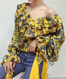 Ruffle Floral Print Top - Yellow or Black