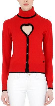 Heart Cut-Out Wool Blend Knit Cardigan Sweater in Red - DESIGNER INSPIRED FASHIONS