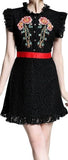 Embroidered Black Ruffle Lace Mini Dress