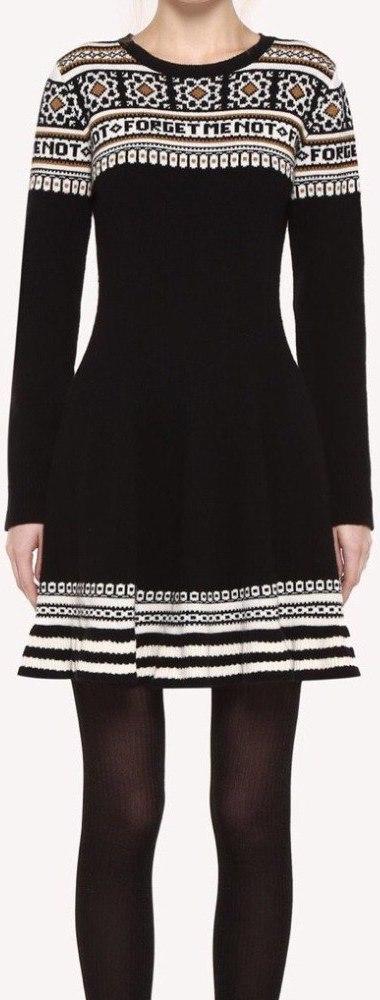 Wool Dress with Geometric Jacquard Design