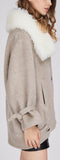 Chevron Oversized Short Wool Coat with Fur Collar
