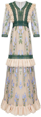 Floral-Embroidered Macrame Lace Trim Gown | DESIGNER INSPIRED FASHIONS