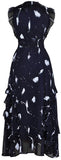 Ruffled Print Midi Dress, Dark Blue