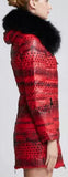 Printed Paneled Puffer Coat, Red