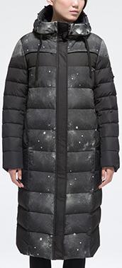Space Print Paneled Puffer Coat, Black
