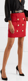 Button-Embellished Mini Skirt, Red