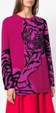 Tiger Intarsia Sweater, Deep Rose