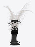 Iris 105 Feather Sandals, White Feathers and Black Leather
