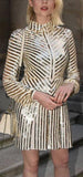 Gold and White Sequin-Stripe Mini Dress