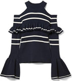Cold-Shoulder Striped Sweater and Asymmetric Ruffled Skirt *Low Stock*