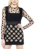 Black Sheer Panel Polka Dot Sequin Dress - DESIGNER INSPIRED FASHIONS