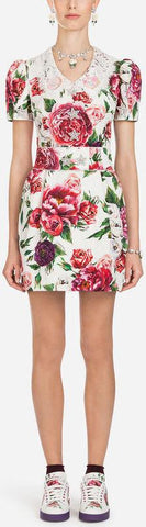 Peony Print Brocade Dress