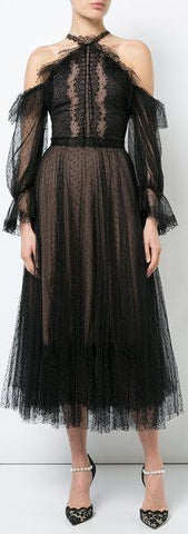 Black Lace Cold Shoulder Dress