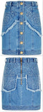 Embroidered Frayed Denim Mini Skirt