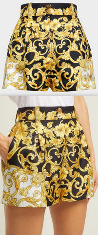 Gold Multi Hibiscus Shorts