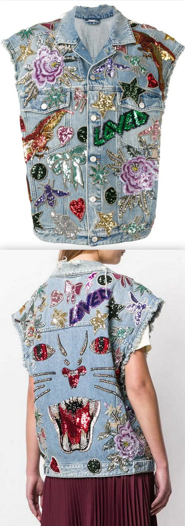 Sequin-Embellished Denim Vest | DESIGNER INSPIRED FASHIONS