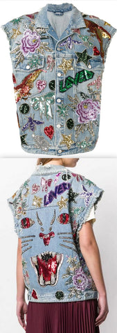 Sequin-Embellished Denim Vest | DESIGNER INSPIRED FASHIONS
