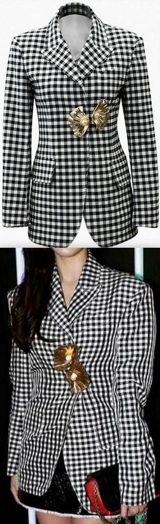 Pearl and Shell Embellished Gingham Jacket