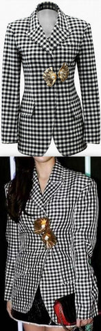 Pearl and Shell Embellished Gingham Jacket