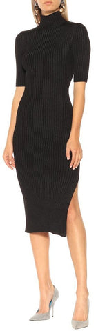 Ribbed Knit Midi Dress, Black