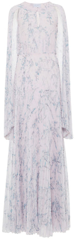 Printed Plisse Cape Dress