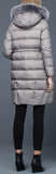 Thick Puffer Coat with Fur Trim Hood and Pom Poms, Grey