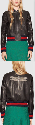 Dragonfly Embroidered Leather Jacket - DESIGNER INSPIRED FASHIONS