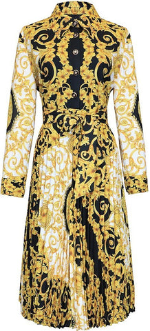 Baroque Print Pleated Shirt-Dress
