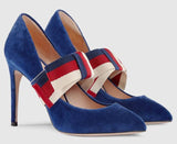 Velvet Pump with Removable Sylvie Bow, Blue