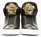 Medusa-Head Laceless Hi-Top Leather Sneakers in Black - DESIGNER INSPIRED FASHIONS