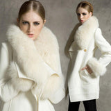 Faux-Fur Collar & Cuff Wool Peacoat in White - DESIGNER INSPIRED FASHIONS